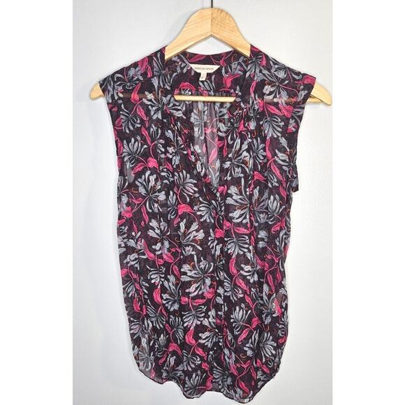 Rebecca Taylor Womens Top 4 Small Purple Pink Floral Silk Sheer Button Up Shirt - Picture 1 of 11